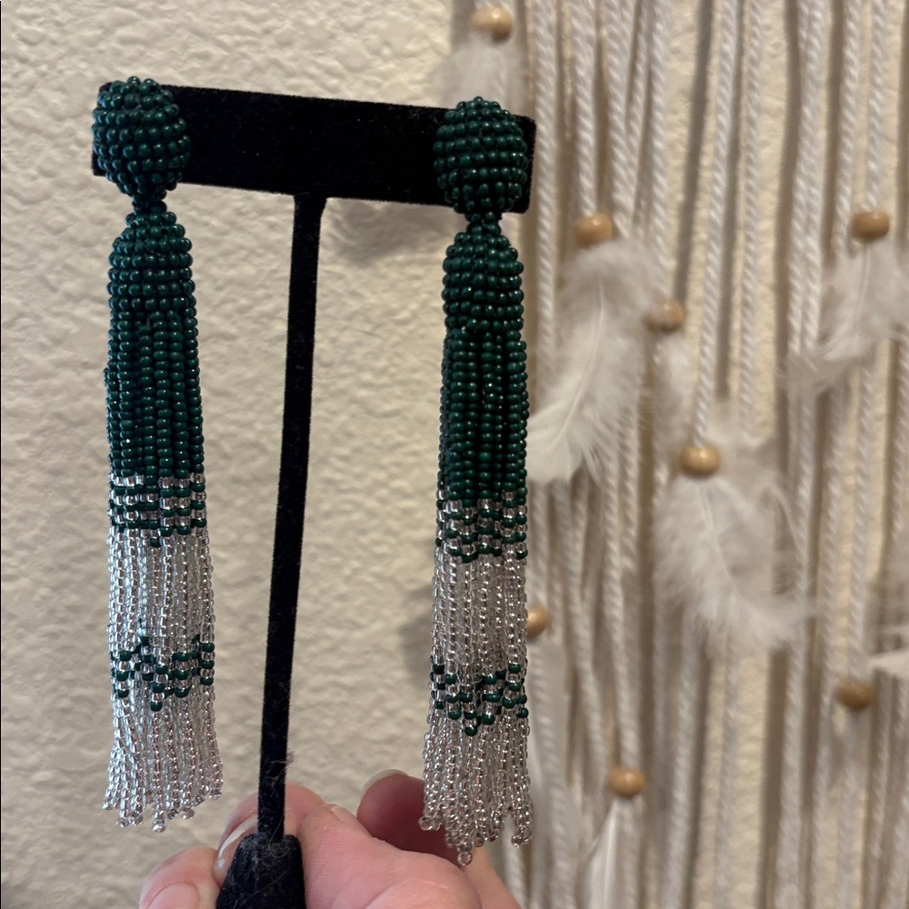 Anthropologie Seed Bead Dangles Green / Silvery White New!! Without tags
